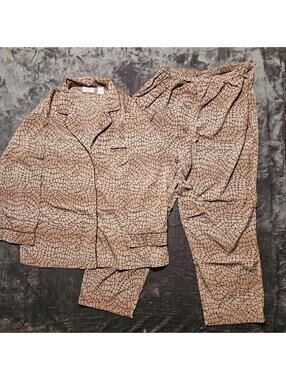 Go Softly Ladies L 2 Pc Giraffe Print Pajama Set Brown/Tan Vintage Y2K